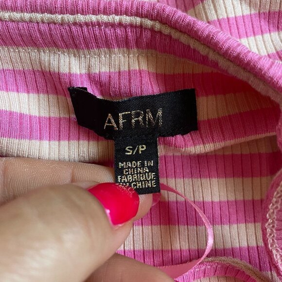 AFRM Pink Striped Ribbed "Saddle" One Shoulder Crop Top Sz Medium Womens Bnwot - Picture 5 of 8